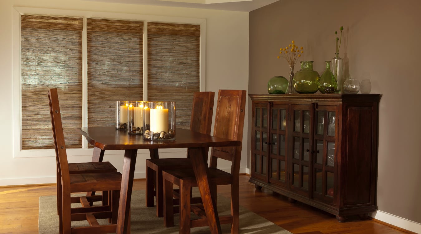Woven shutters in a New Brunswick dining room.